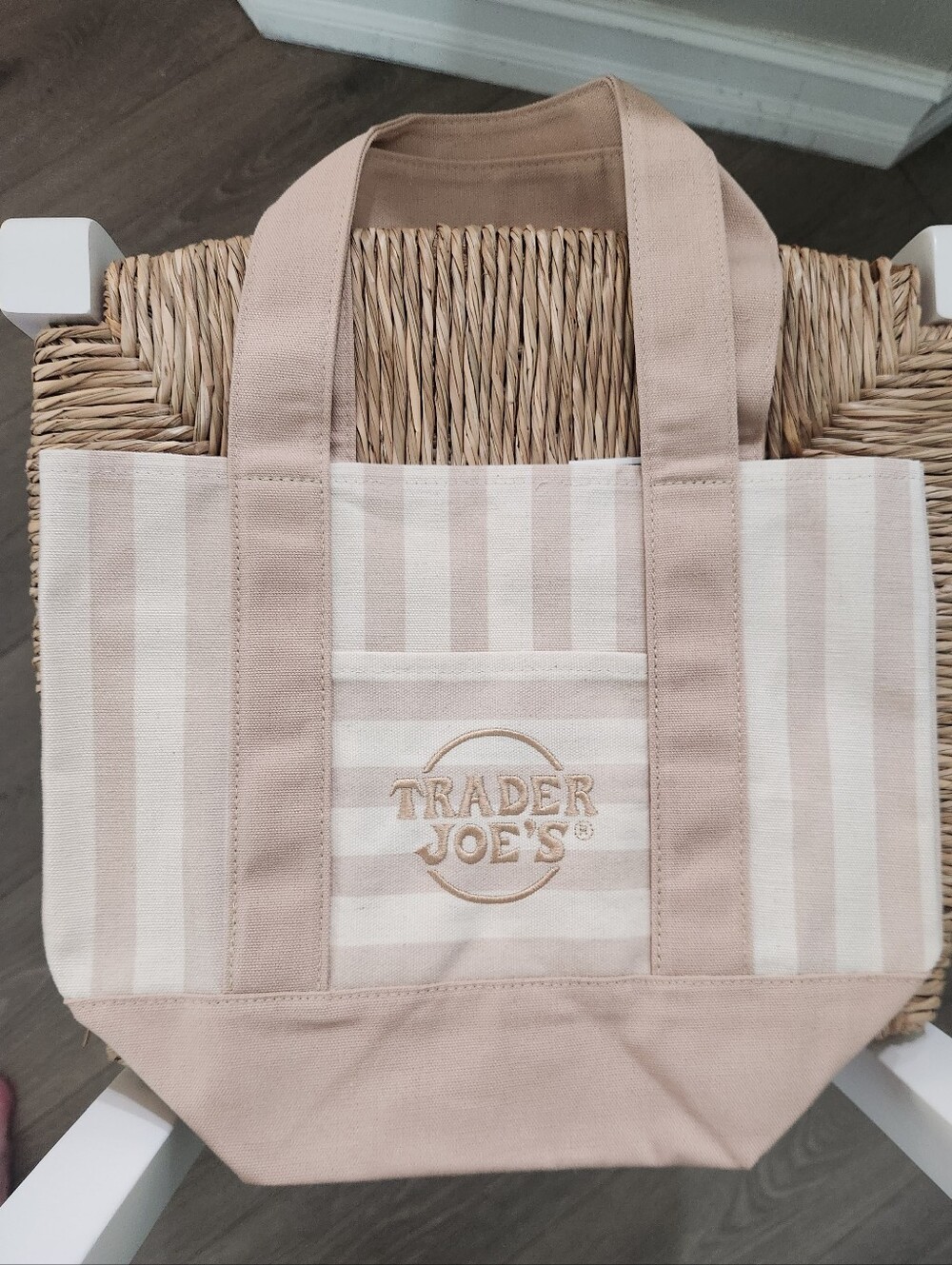 Trader Joe's Striped Canvas Mini Tote Beige & Cream